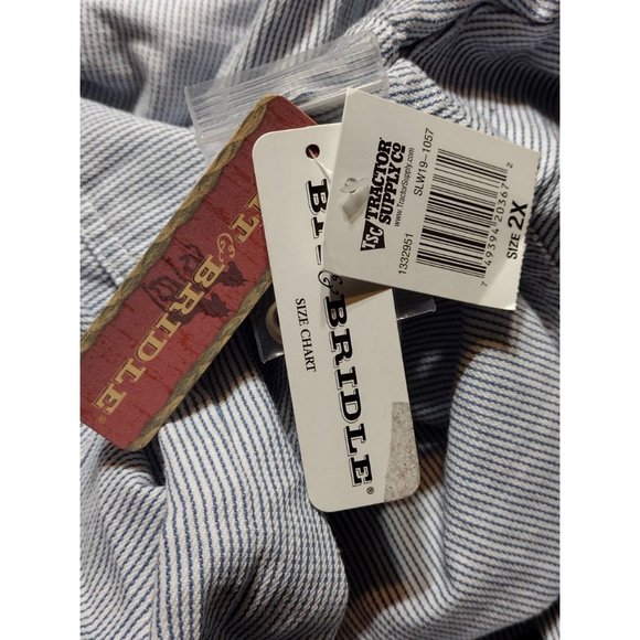 Bit & Bridle NWT Women's Long Sleeve Button Down Blue Striped Cotton 2X Shirt - Picture 5 of 6